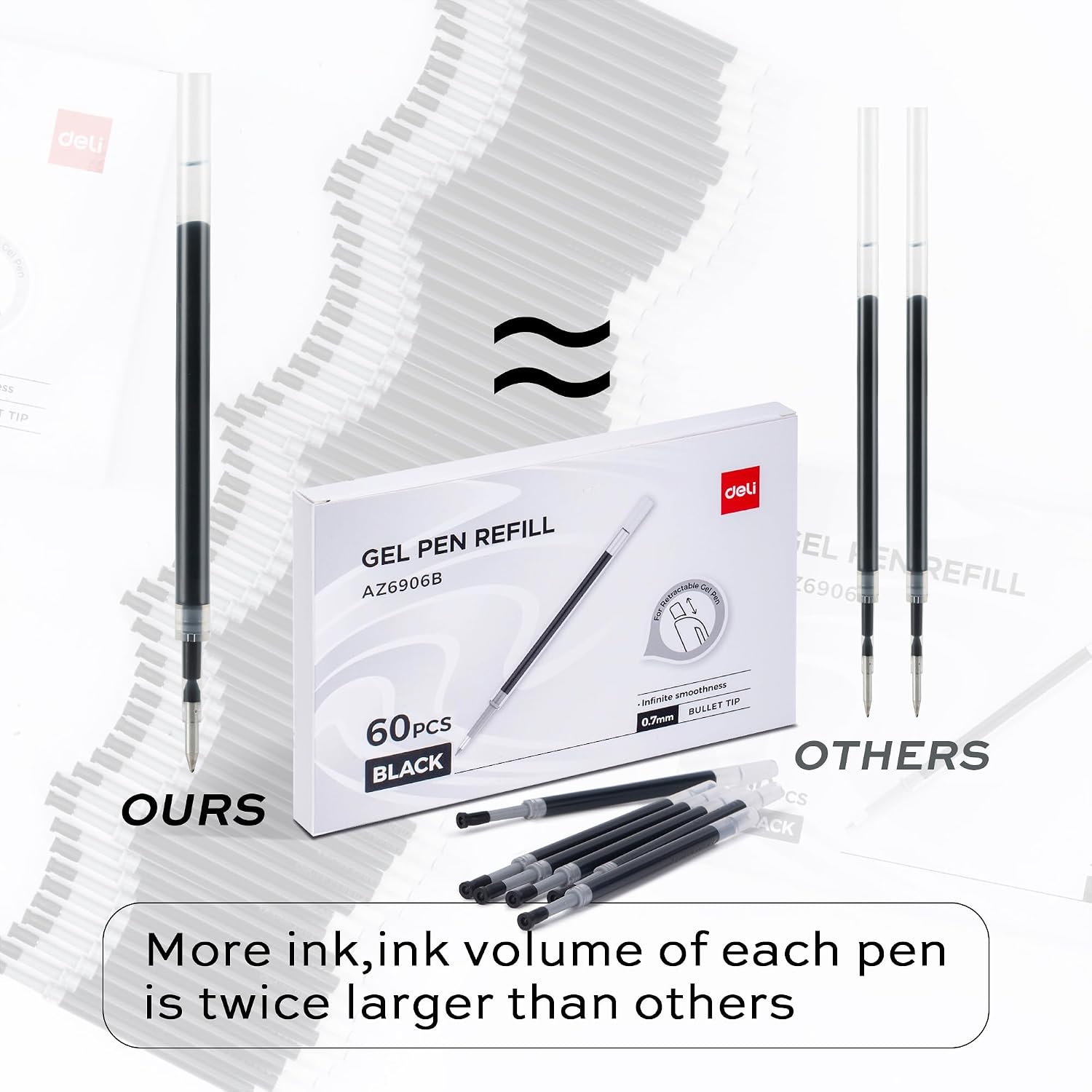 deli Gel Pen Refills, 60 Pcs 0.7mm Retractable Pen Refills Black Ink image 3