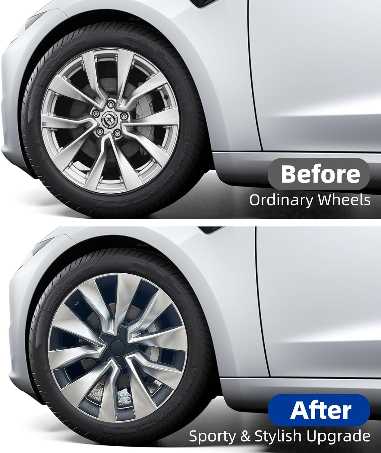 4PCS 19 Inch Hubcaps Wheel Covers for Model 3 (2023 2024 2025 2026) 19" Wheel Hub Covers for Model 3 Highland Rim Full Cover Hub Cap Silver Black