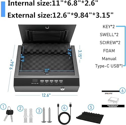 Miniatura 5 de Facial Recognition Gun Safe for Pistols,Face VerificationPIN CodeKey Gun Safe box for Handgun Suitable for home, nightstand,Car, Wall