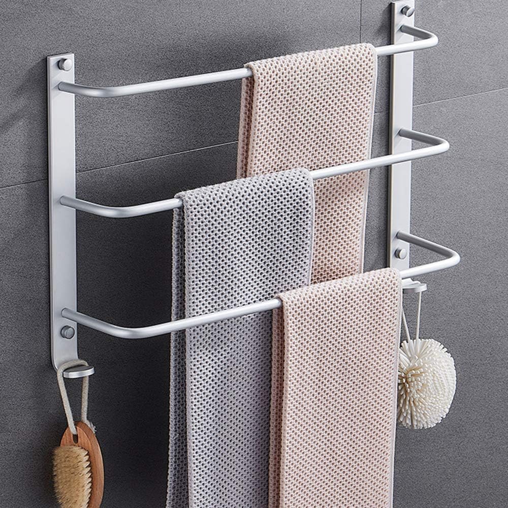 Toallero de aluminio montado en la pared con gancho, acabado pulido para baño o cocina, 60 cm
