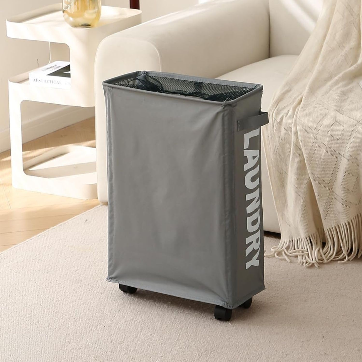 HOKIPO Laundry Basket Bag with Wheels Hamper, Grey (AR-5320-GRY)-image-19