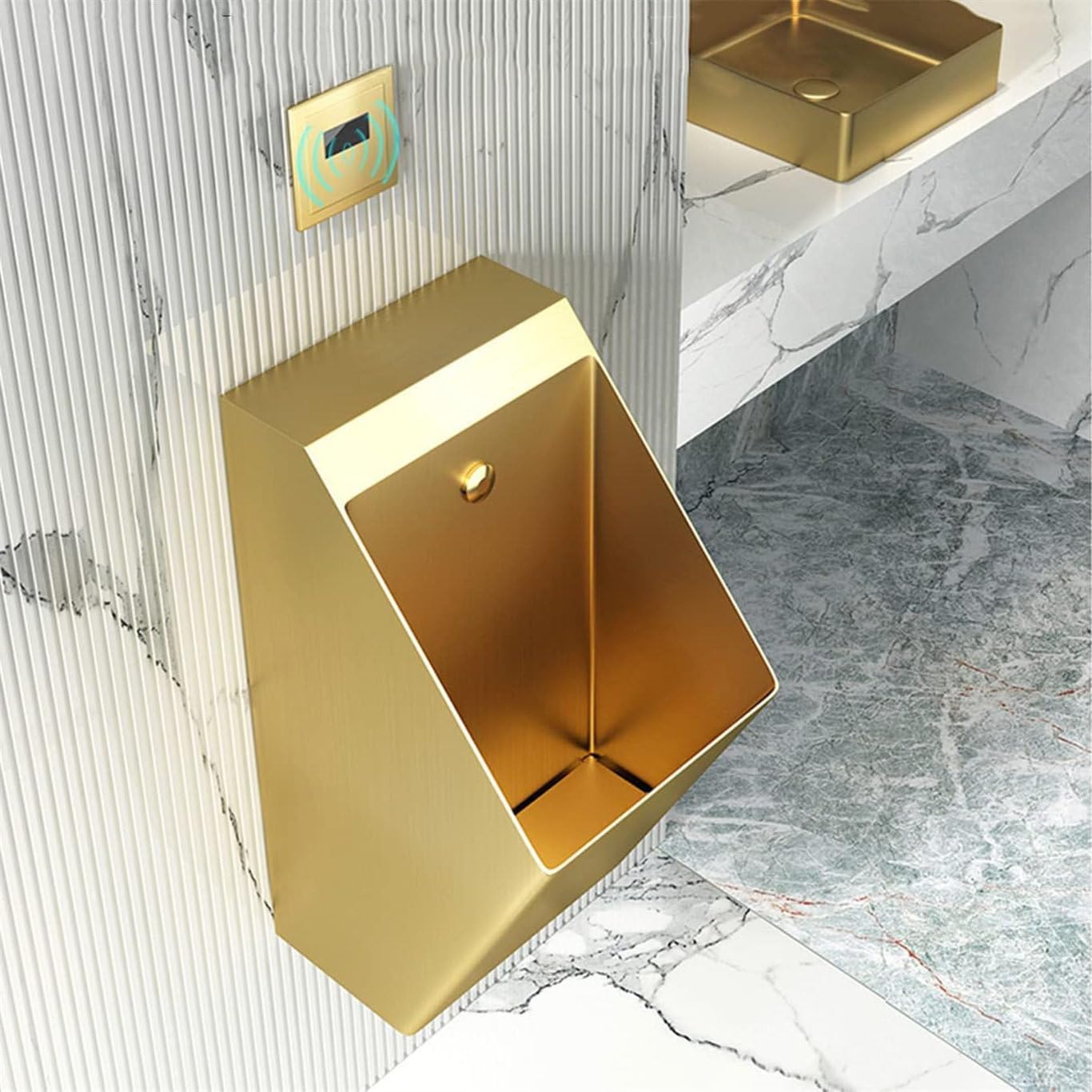 Orinatoio a parete in acciaio inox anti-trabocco, orinatoio commerciale da uomo, WC verticale per casa, hotel, bar, aeroporto, rosegold-orinalplussensor (Gold Urinalplussensor)