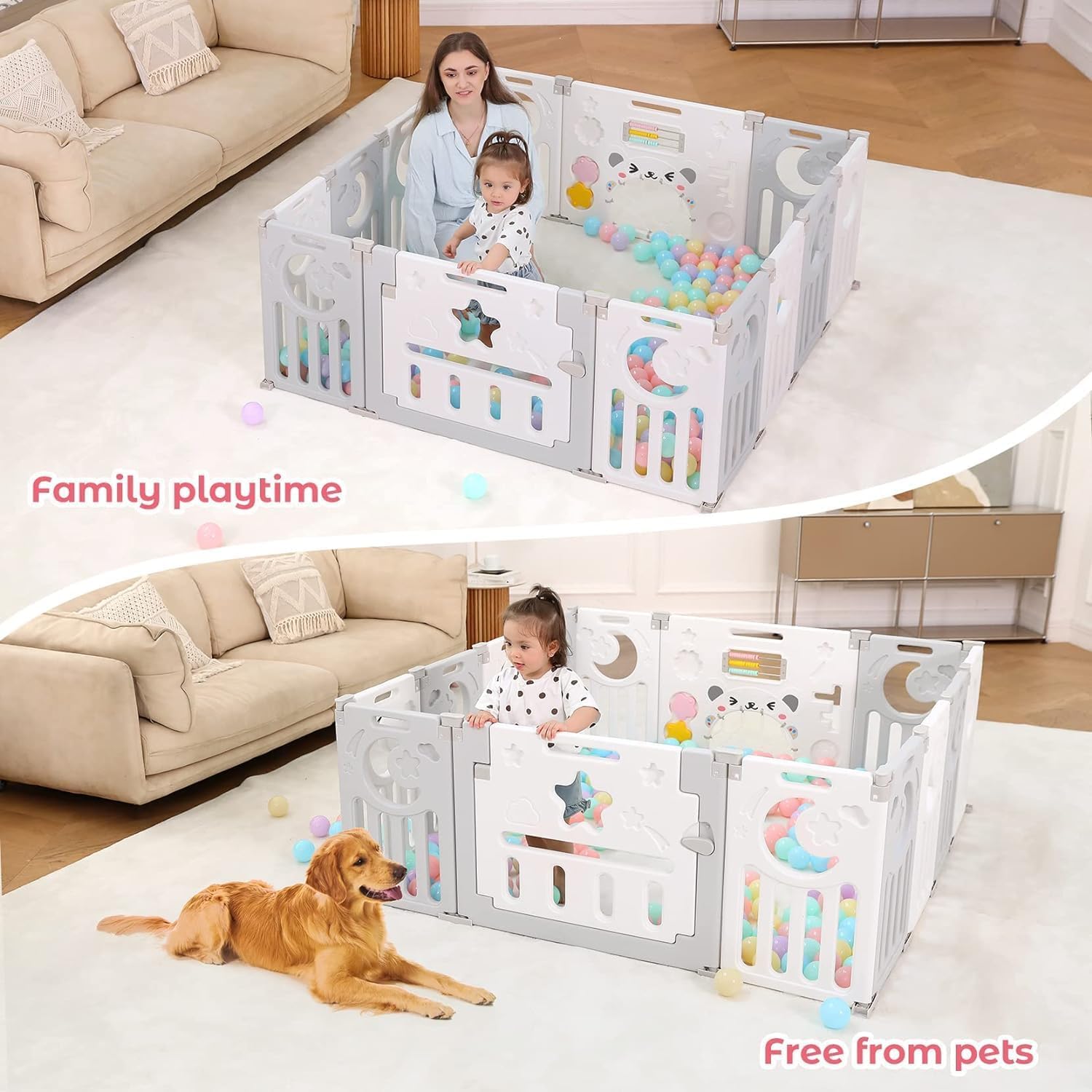 Hukimoyo 18 Panel Playpen for Babies Upto 5 Year Foldable Baby Fence Playpen with Mat & Balls Activity Play Yard for Kids Play Area Indoor Setup Fence for Toddlers Outdoor Playarea with Gate (6x6 =36sqft) - Image 6 thumbnail