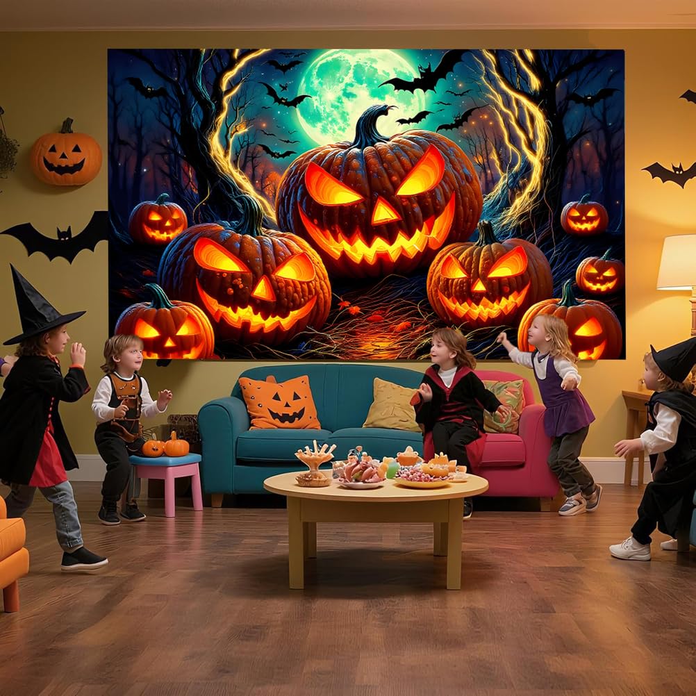 Großes Halloween-Garagentor-Banner – Kürbis-Design, 1,8 X 4 M, Polyester, Für Innen & Außen
