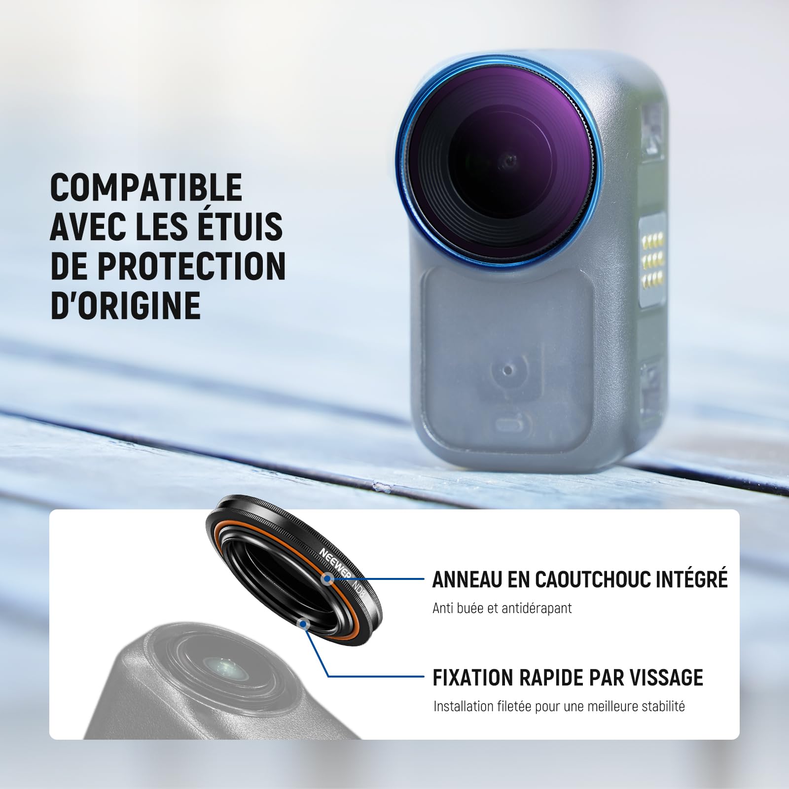 NEEWER Kit filtres ND Compatible avec DJI Osmo Nano(ND8/16/32/CPL),Filtre à densité Neutre à Visser, Accessoires en Verre Optique Multicouche avec Protection d'écran,4 Packs