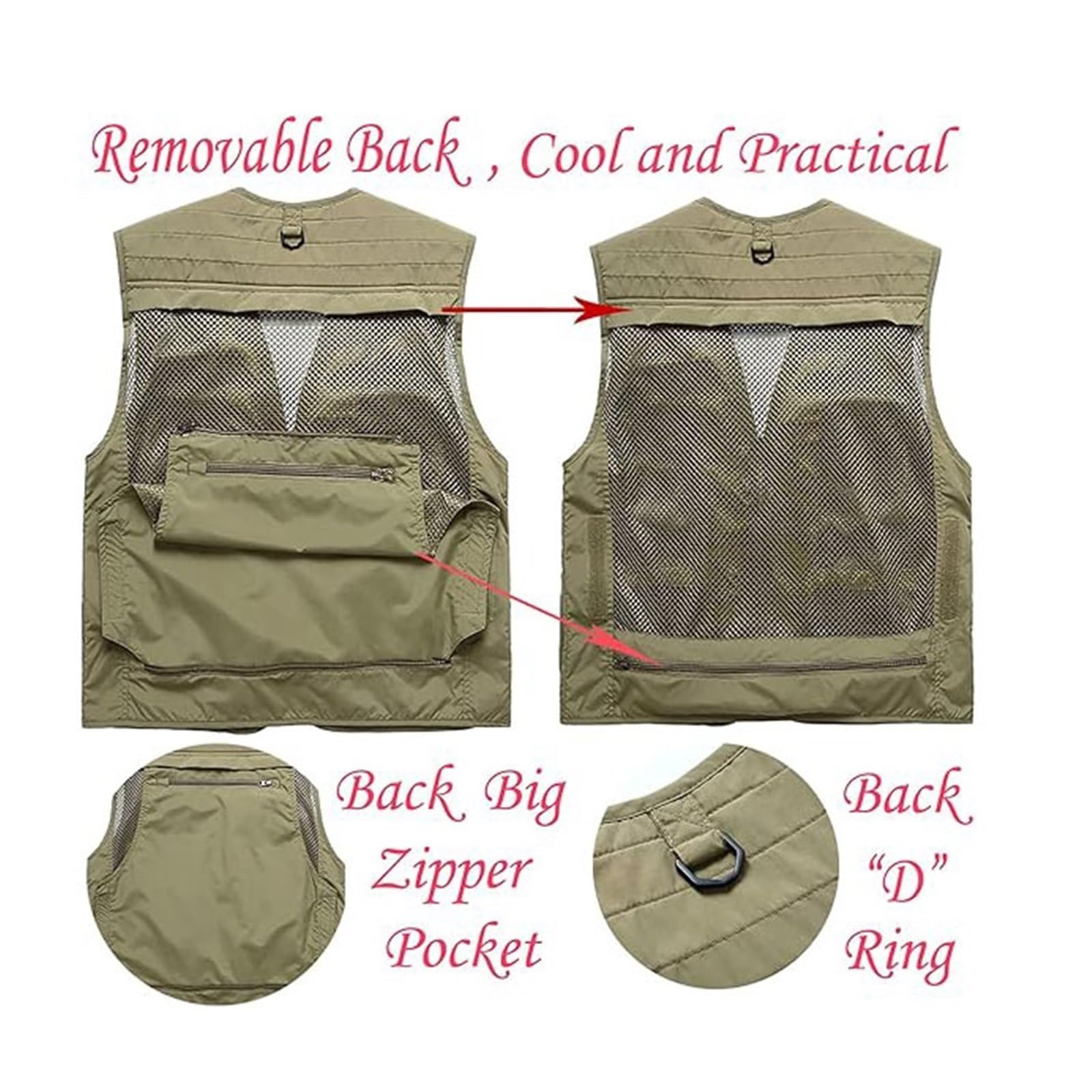 CLSQLXYJZC Gilet Tattico Multitasche, Gilet Estivo Da Uomo Taglie Forti Traspirante In Rete Con Cerniera Multi-traspirante Per Attività All'aperto, Giacca Da Caccia E Campeggio Ad Asciugatura