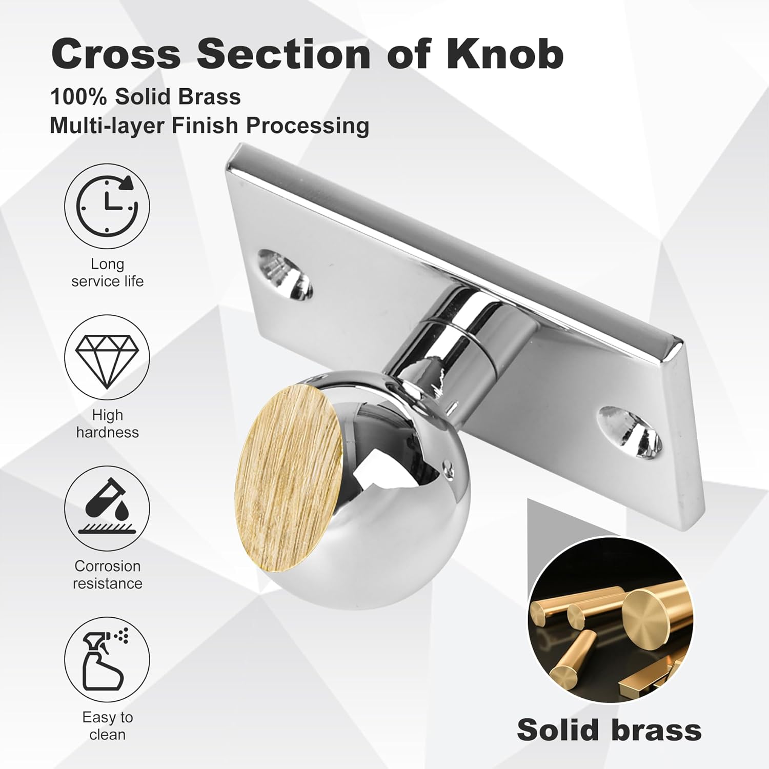 Solid Brass Cabinet Knob with Backplate 5 Pack - Polished Nickel Plated Drawer Pulls and Handles for Bathroom Cabinet, Dresser, Wardrobe, Cupboard, Vanity, Nightstand