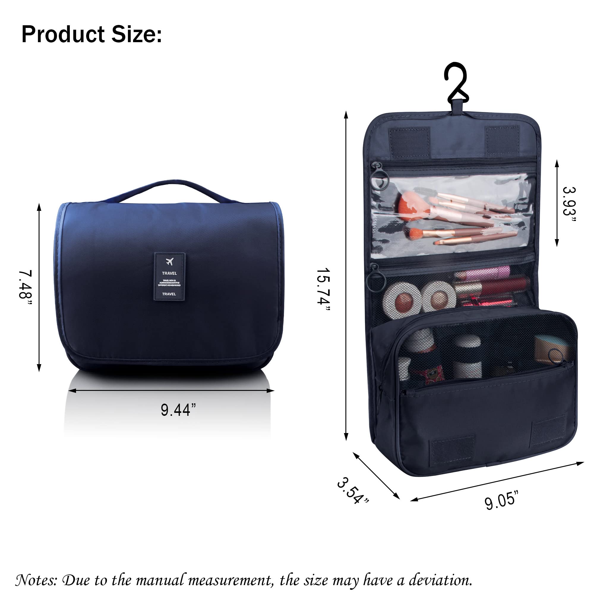 Neceser colgante, organizador de viaje de gran capacidad para artículos de tocador, tela Oxford impermeable, bolsa de cosméticos con gancho para colgar, artículos esenciales de viaje para