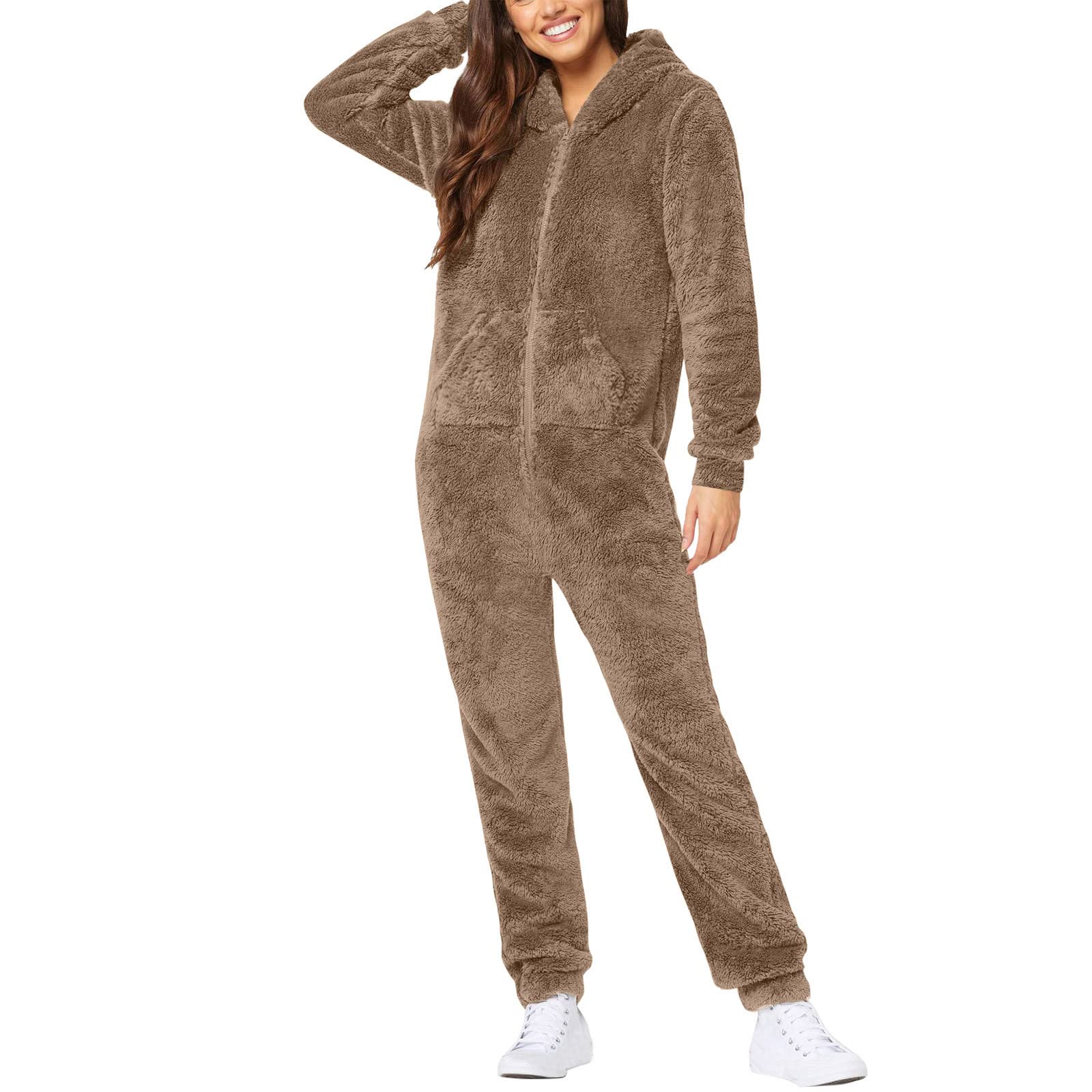 Combinaison En Polaire Pour Femme ZippéE Pyjama Capuche Costume En Peluche