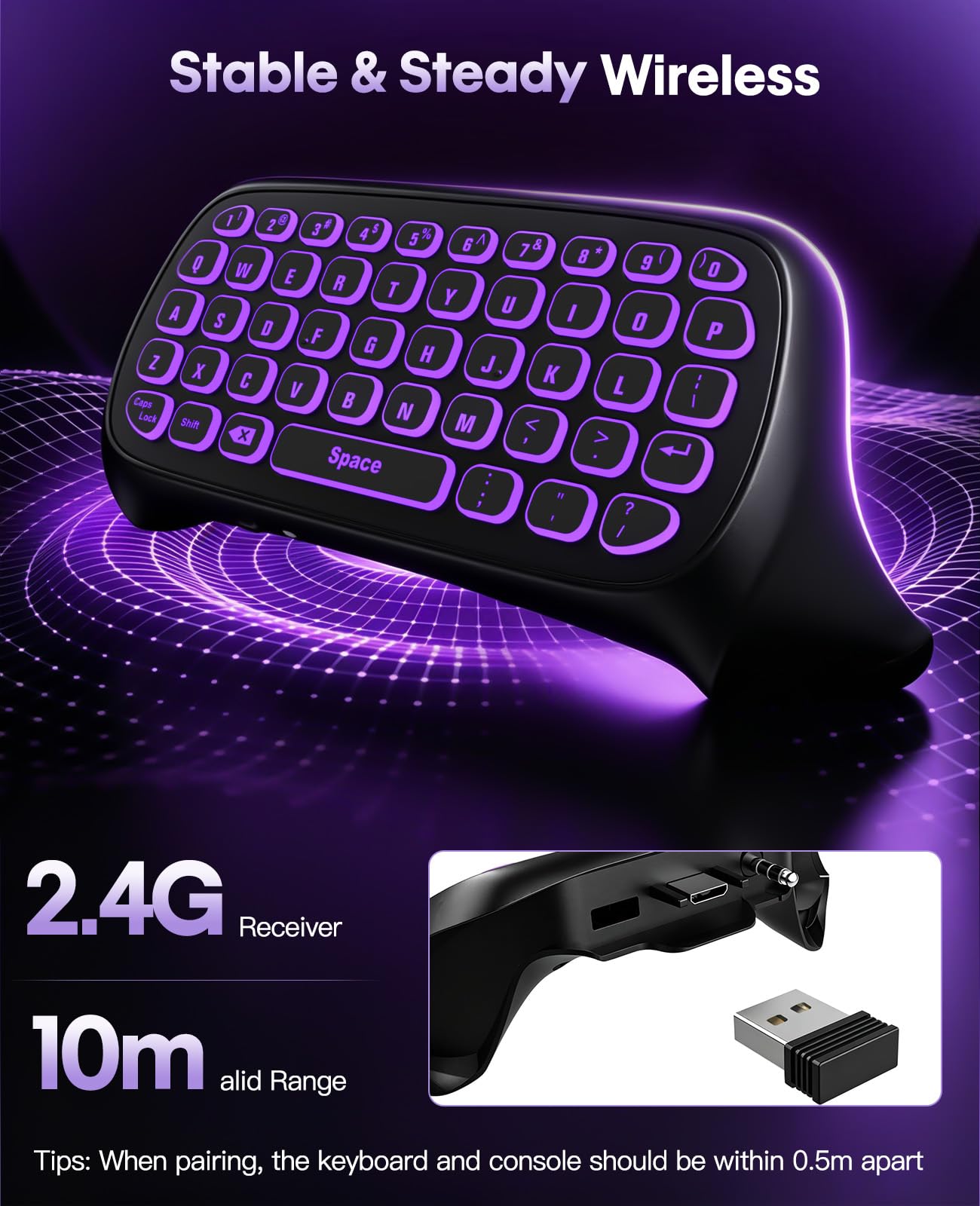 TiMOVO RGB Backlight Keyboard for XBOX Gaming Controller, Black | Wireless Chatpad Keypad, Built-in 3.5mm Audio Jack & 2.4G Receiver for Xbox Series X/S Accessories
