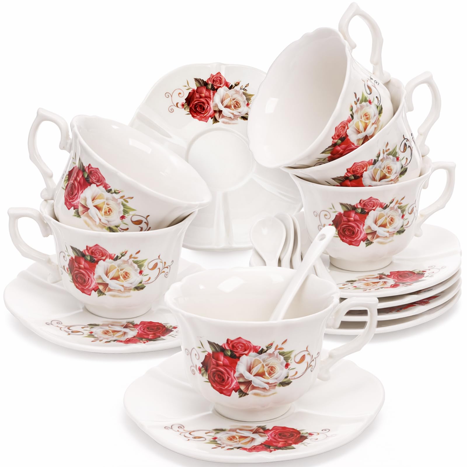 Lot de 6 tasses à thé Foraineam en porcelaine avec bordure dorée pour célébrer vos proches