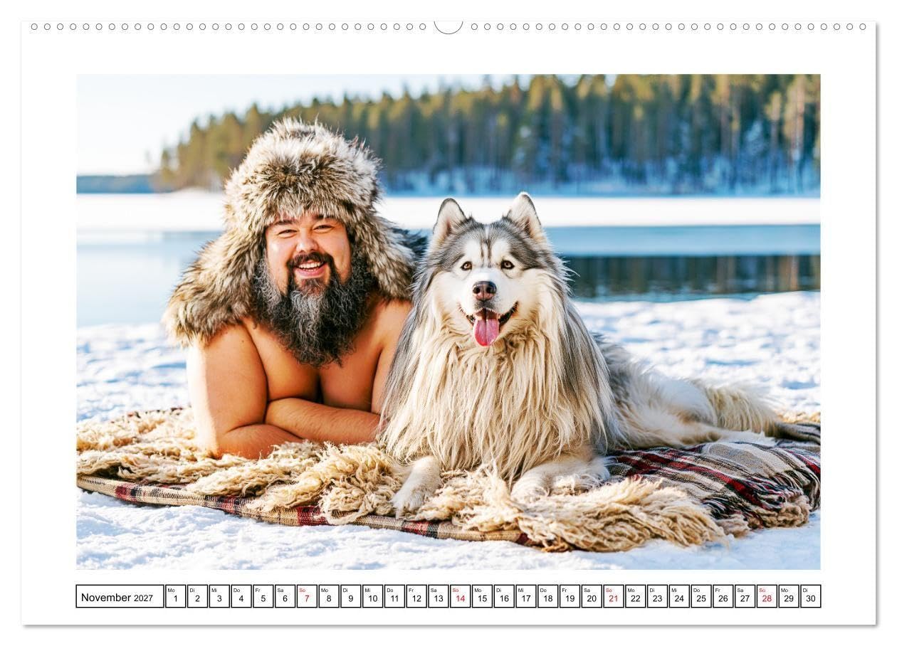 Schwere Jungs mit Hund. Pfundskerle, Humor und gute Laune (hochwertiger Premium Wandkalender 2027 DIN A2 quer), Kunstdruck in Hochglanz: Humorvolle ... Männern und ihren Hunden (CALVENDO Spass)