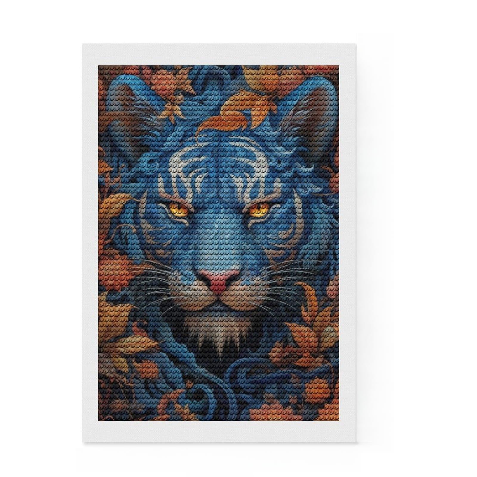 Junmoney Blue Tiger Portrait Diamond Art Canvas 8"x12", Neat Printed Canvas, Mindful Craft Activity, Cosy Home Accent, Festive Craft Gift