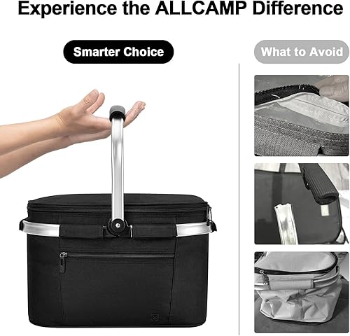 Miniatura 41 de ALLCAMP Cesta de pícnic, 2 cajas de hielo incluidas con enfriador aislado de 32 litros, cesta de picnic plegable gruesa con cestas extraíbles y