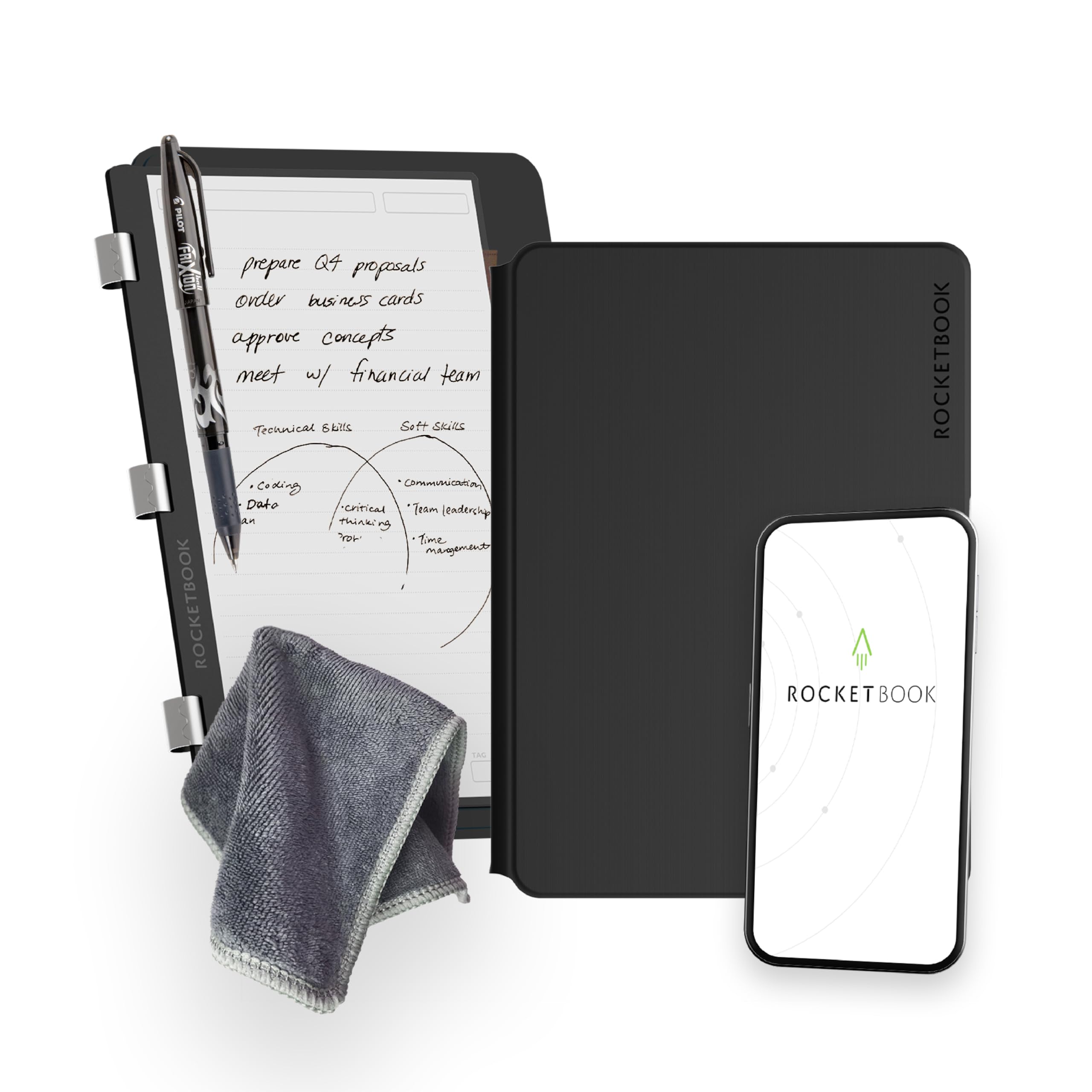 Pro 2.0 Reusable Professional Smart Notebook, Executive Size 7x9, Black - Lined & Dot Grid Pages, App-Connected, Erasable, Premium Cover, Ideal for Work Notes and Business Meetings