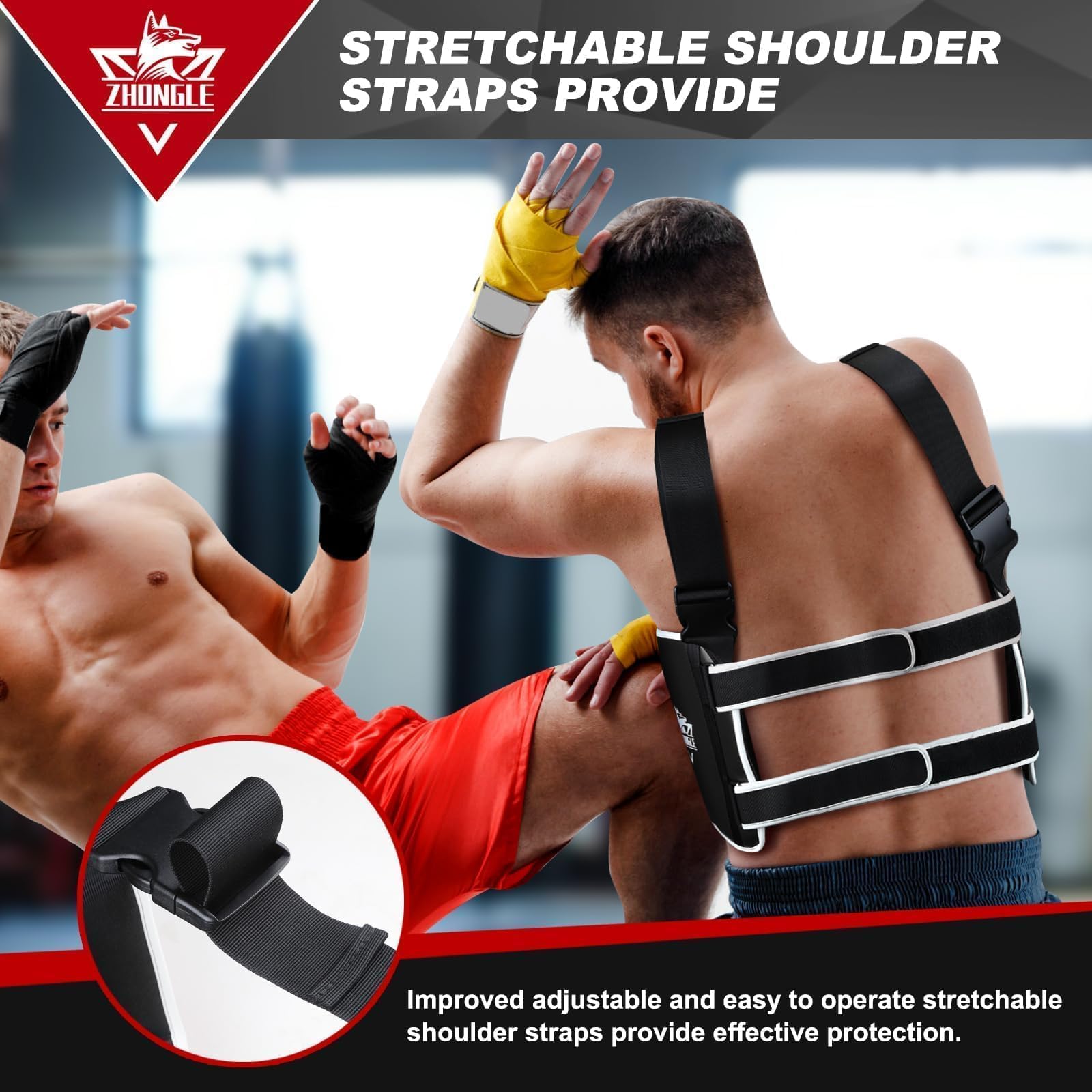 Boxing Chest Protector Adjustable MMA Taekwondo Muay Thai Chest Protector, Boxing Training Heavy Fist, Adjustable Shield, Martial Arts Upper Abdomen Protective Pad, Taekwondo