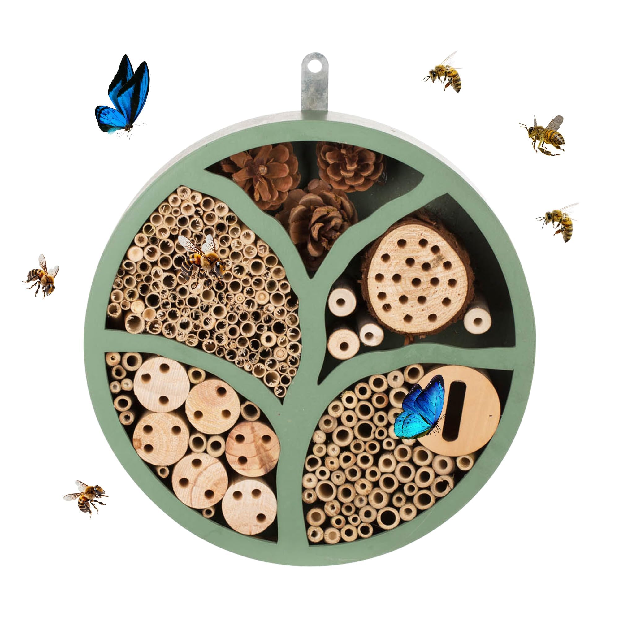 11” Woonden Multi Habitat Insect House Outdoor Garden Decorative Insect Hotels for Bee Butterfly and Beetle Tree of Life