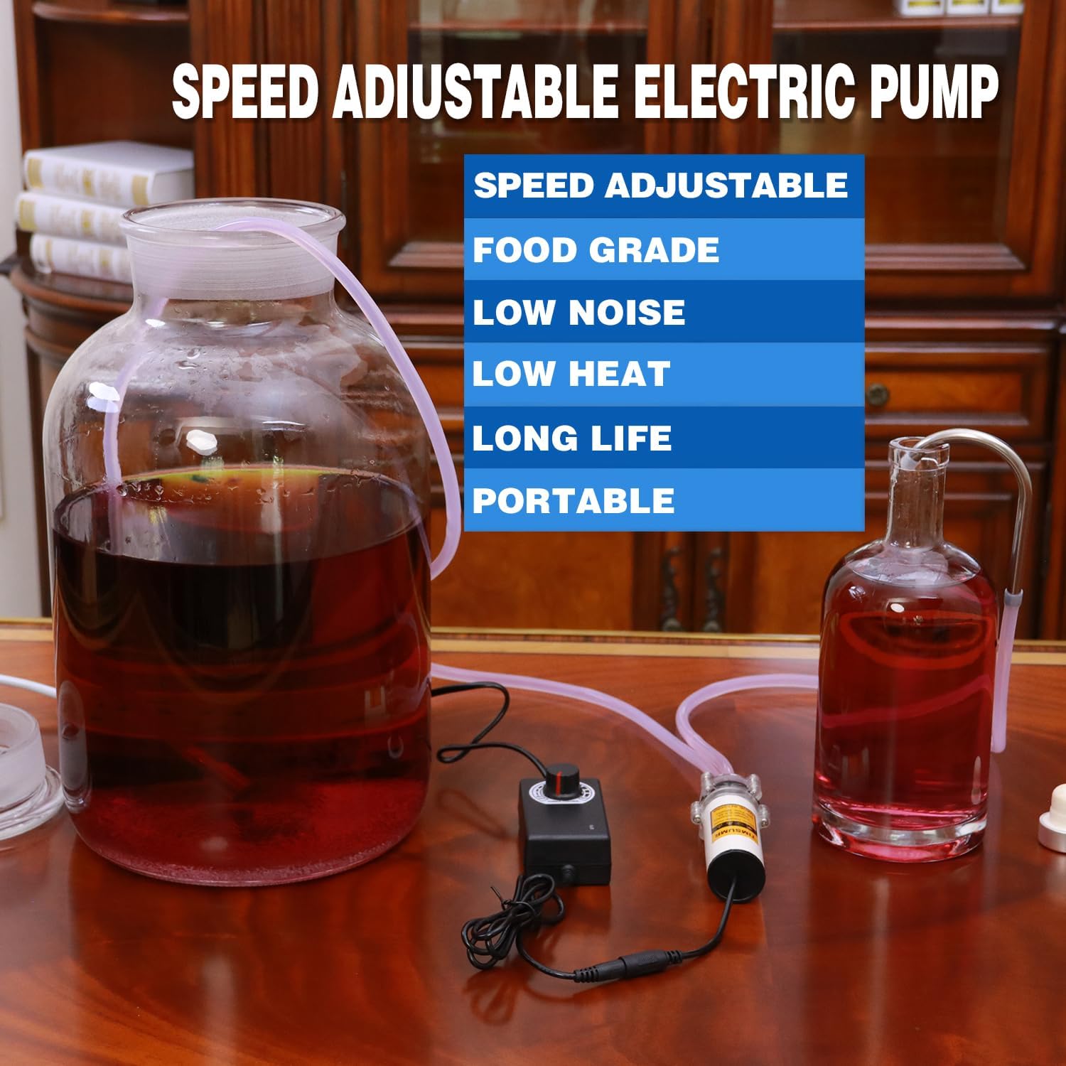 Food Grade Electric Water Transfer Pump With Speed Adjustable 100-240V for Ice Maker,Coffee Machine,Water Dispenser,Auto Siphon Self Priming Pumps for Bottling Wine,Beer and Kombucha,2L/Min,Low Noise