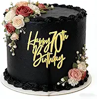 Topo de bolo de feliz aniversário de 70 anos, decoração de bolo de aniversário de acrílico dourado espelhado para comemorações aos 70 anos, ideias de decoração de bolo de setenta festas