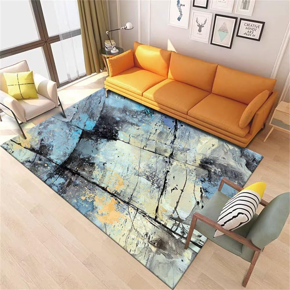 Tapis bleu d'encre cuisine et chambre enfant 100x150cm abstrait