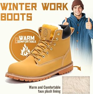 Men's & Women's Winter Steel Toe Work Boots - Waterproof, Fur Lined, Lightweight With Quick-Release Buckle