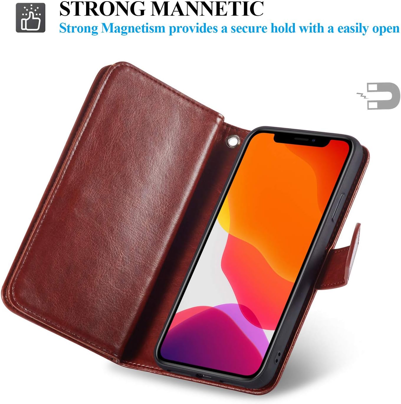 XRPow iPhone 11 Case, [2 in 1] iPhone 11 Magnetic Detachable Wallet Case [PU Leather] Folio Flip [9 Card Slot] [Wrist Strap] Durable Protection Back Cover for iPhone 11 6.1Inch (Brown)