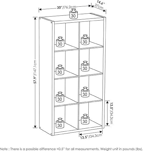 Miniatura 3 de Furinno Cubículo organizador de almacenamiento de cubos decorativos con parte trasera abierta, 8 cubos, roble oscuro