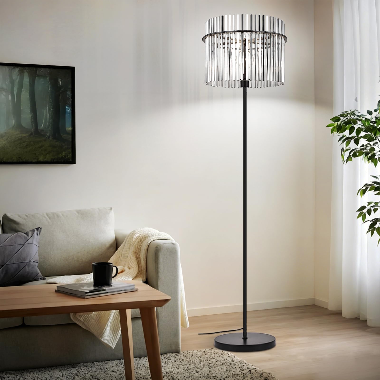 Stehlampe Schwarz Stehleuchte Glas Standleuchte Wohnzimmer E27 | mit Fußtaster Leselampe Modern Wohnzimmerlampe Stehend für Schlafzimmer Kinderzimmer Büros(Ohne Leuchtmittel)