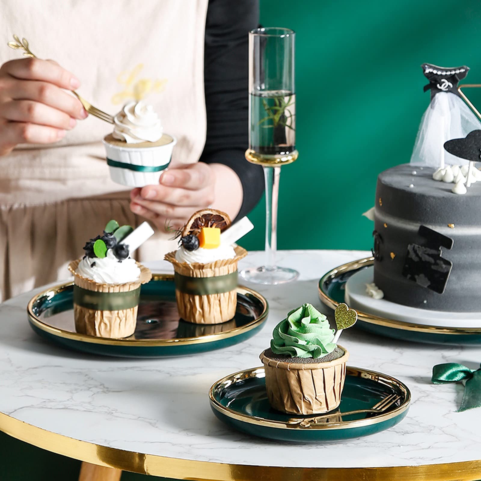 Soporte para Tartas Pantalla de Pastel Verde con Cubierta de Cristal Phnom Penh Cerámica Postre Mesa Multiusos Pastel Bandeja de pastelería for la Fiesta de té, Boda y cumpleaños Bandejas para Tartas