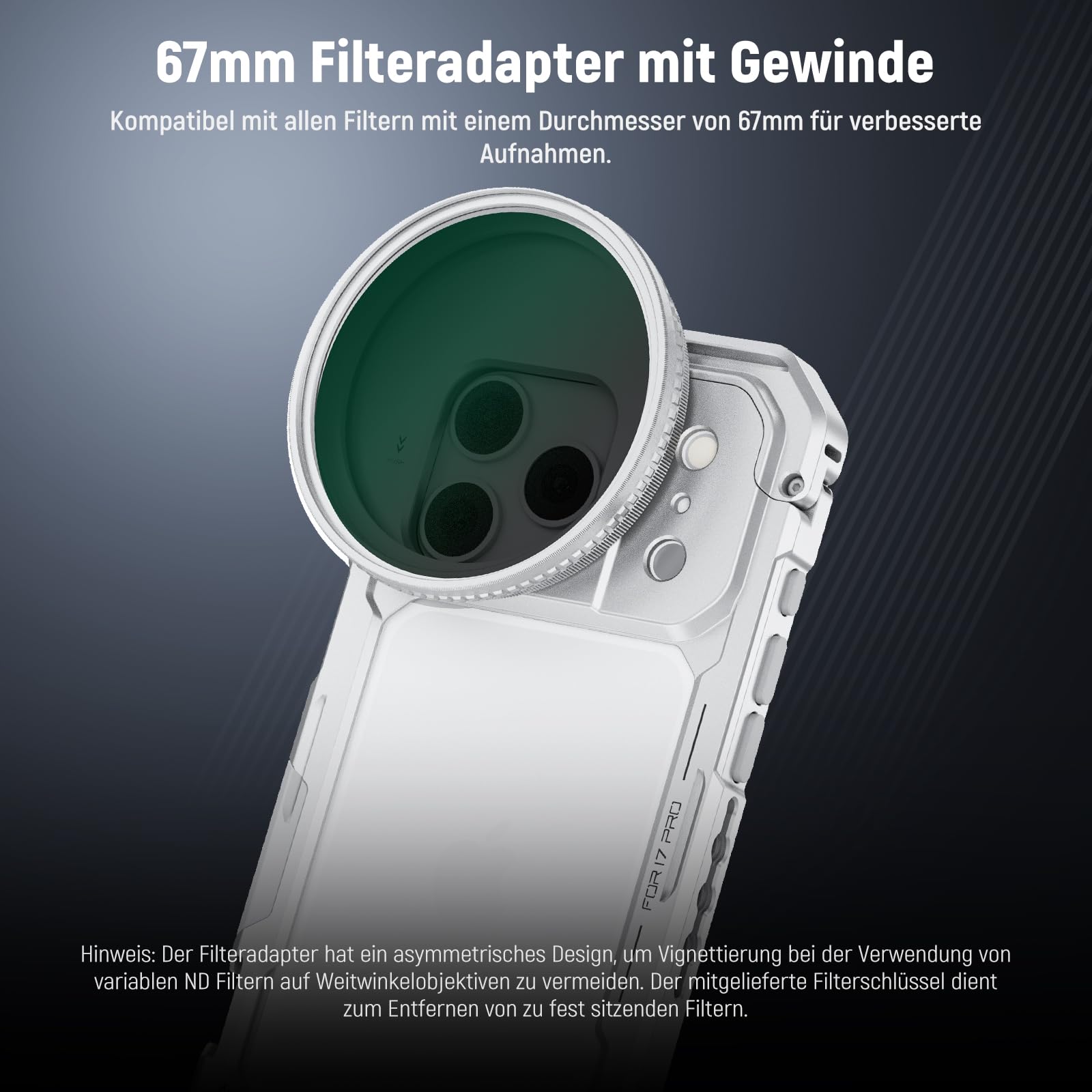 NEEWER Phone Käfig Cage Kompatibel mit iPhone 17 Pro, Schnellwechsel Video Rig Handy Stabilisator Zubehör mit 67mm Filterring, 17mm Objektivrückplatte, T Mount Adapter, PA143 (Silver)