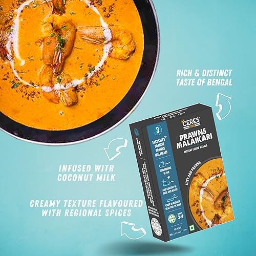 Miniatura 4 de CERES FOODS Gambas indias Malaikari Instant Liquid Masala Salsa a fuego lento Chingri Machar Malai Curry Gambas Curry Pasta de cocina Pasta de curry