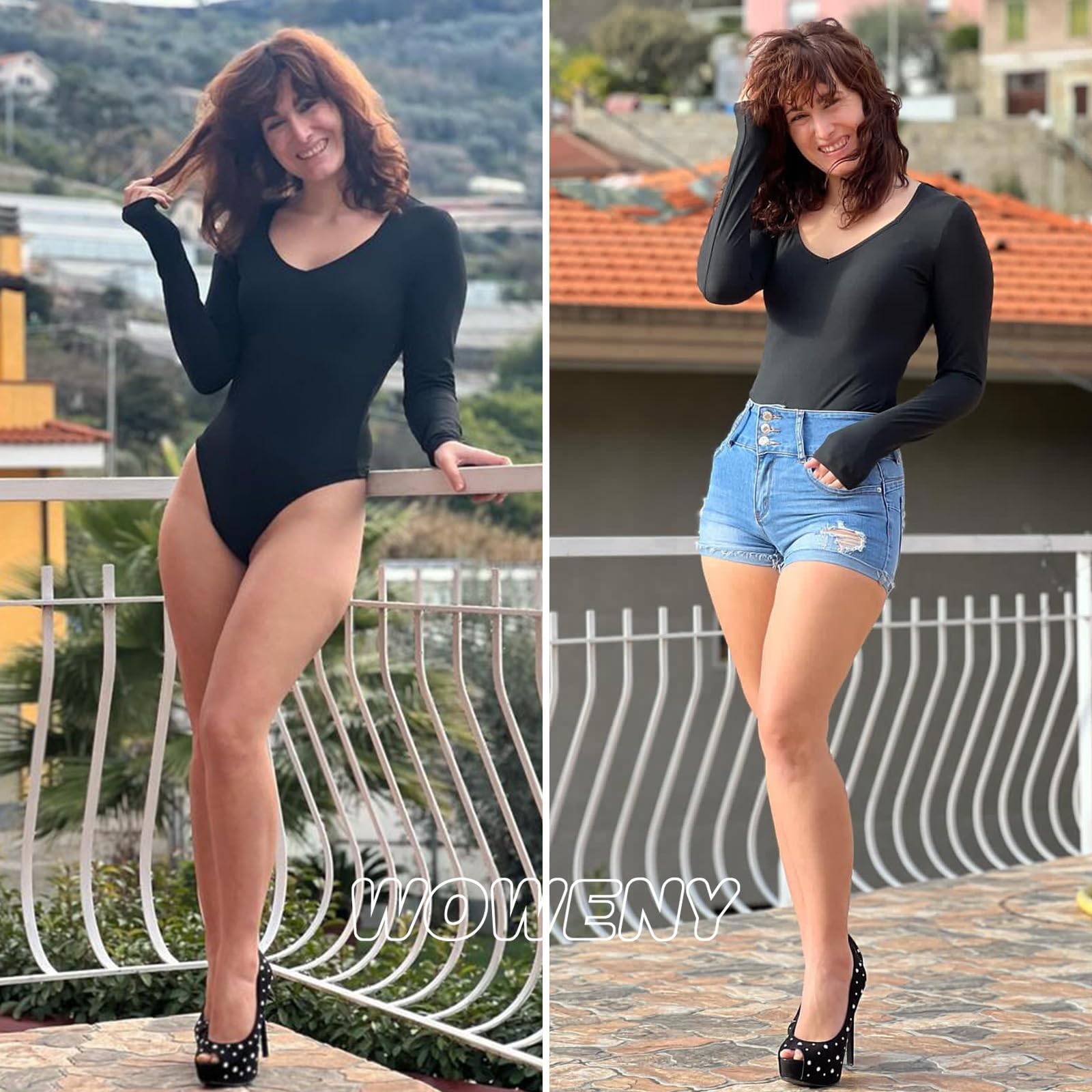 WOWENY Body Damen Kurzarm/Langarm,V-Ausschnitt Bodysuit Oberteil Body Sexy Damenbody Schmal Bodysuits Tops Unterziehbody Elegant body für Frauen Sommer
