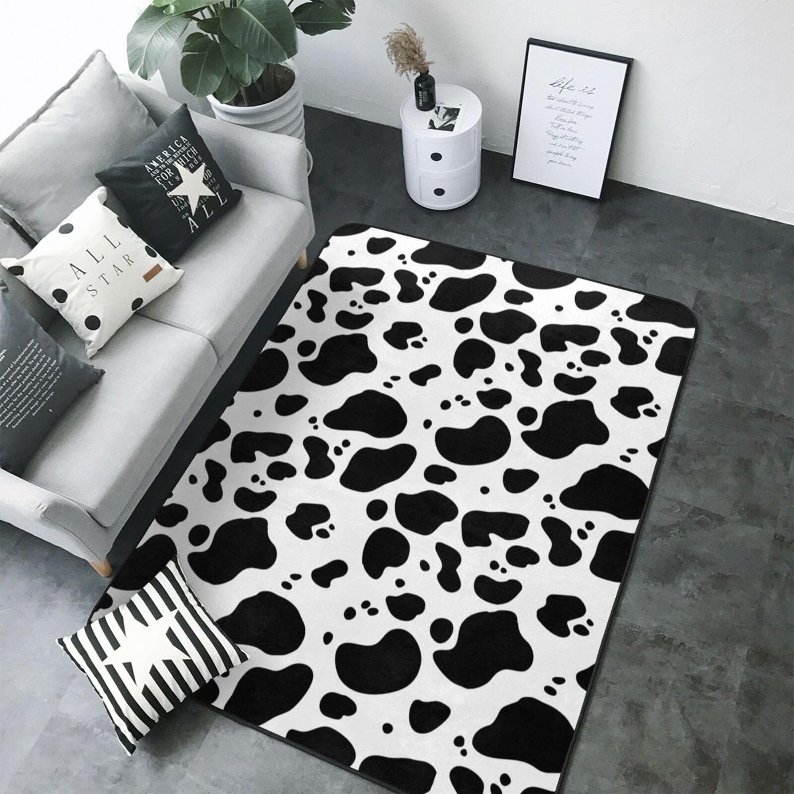 Tappeto in pelliccia sintetica con stampa di mucca, 203 x 147 cm, ultra assorbente e confortevole, per soggiorno, ufficio e oltre