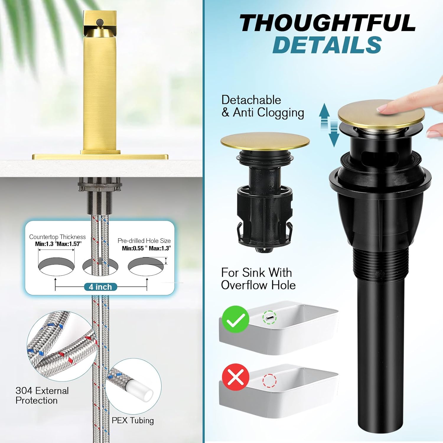 Matte Black Stainless Steel Single Handle Bathroom Faucet with Pop Up Drain