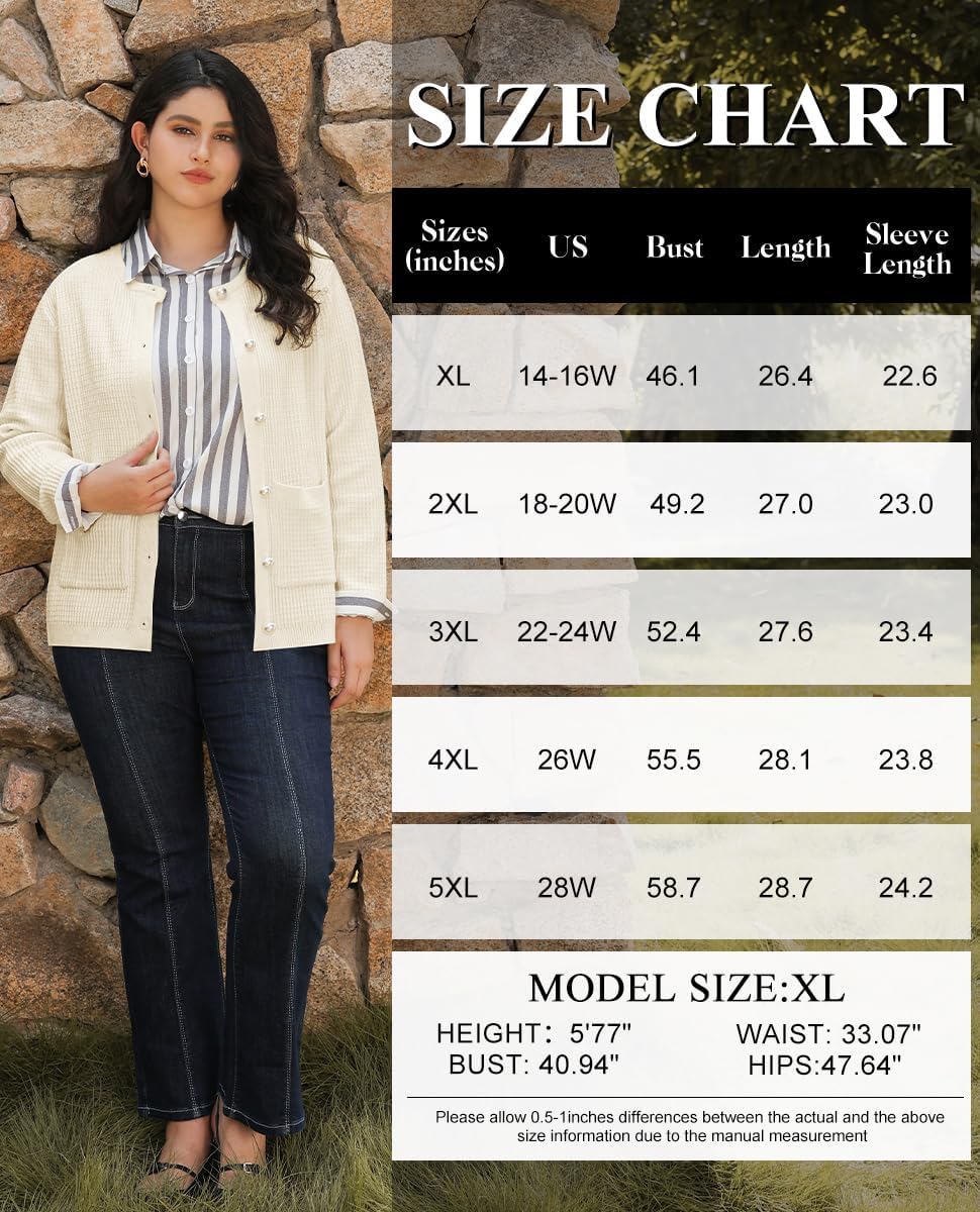 RITERA Plus Size Cardigan Maglioni da donna Girocollo Manica Lunga Button Down Knit Autunno Inverno Giacche con Tasche XL-5XL