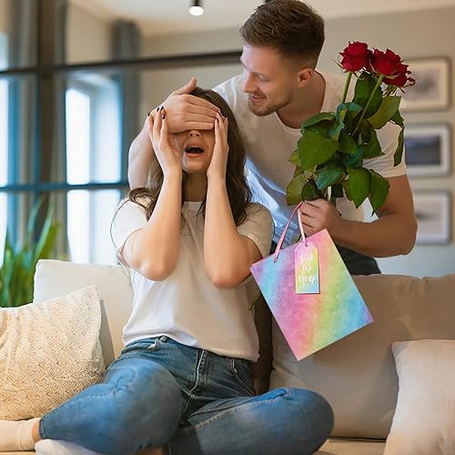 Miniatura 5 de Paquete de 4 bolsas de regalo con asas, bolsas de regalo de tamaño mediano degradado con purpurina con papel de seda, bolsa colorida de regalo para