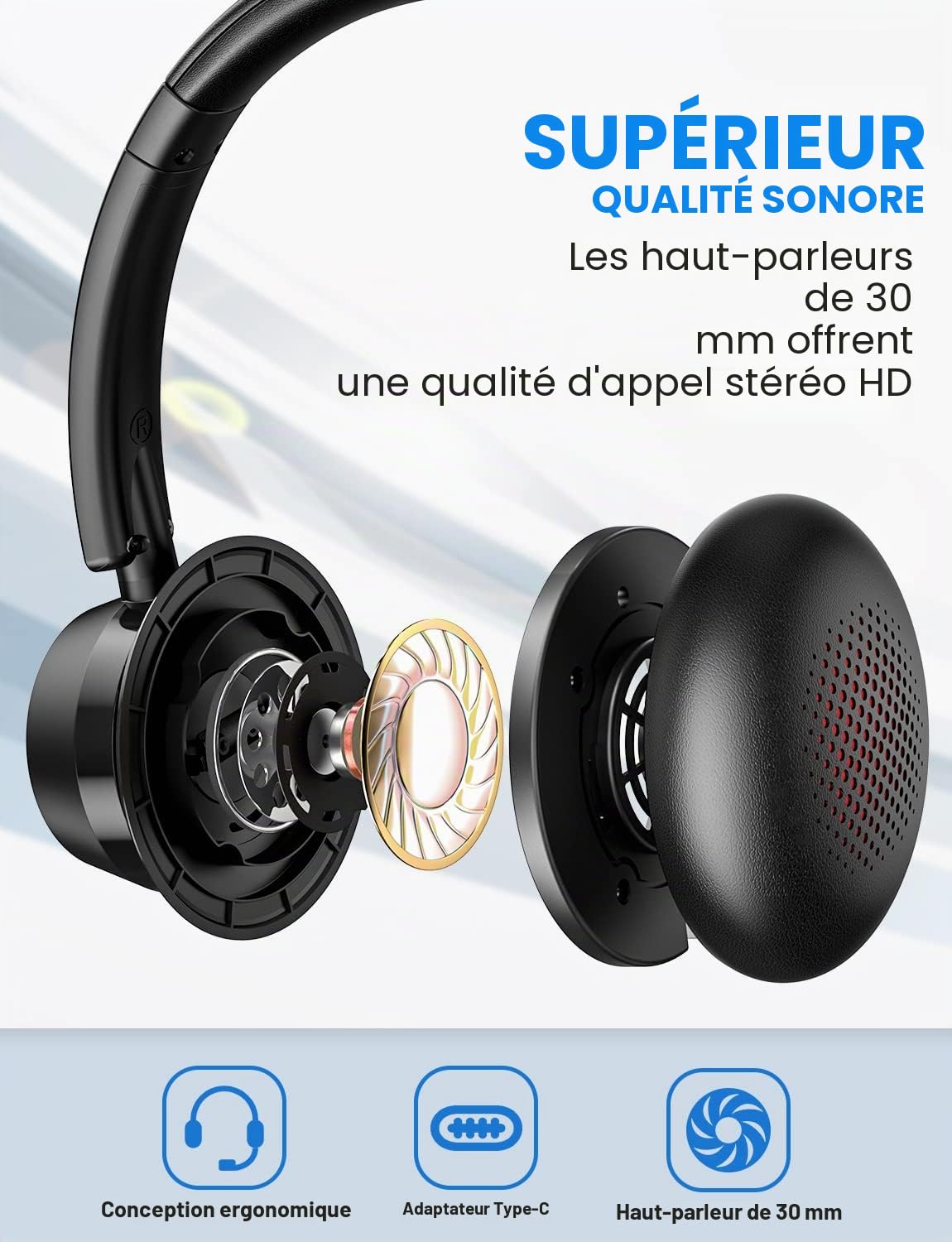 New Bee Casque Micro, Casque USB,Casque PC Microphone Réglable,Casque USB d' Conférence/Skype Chat/Cours en Ligne