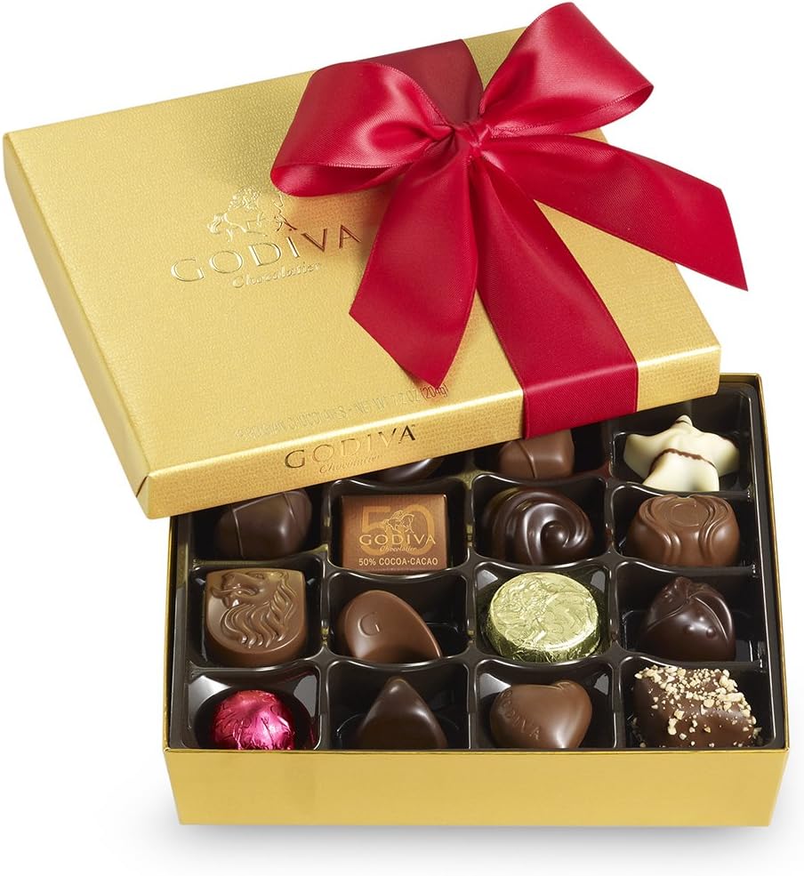 Godiva ChocolatierRed Ribbon Gold Ballotin Assorted Gourmet Chocolates 19 Count Gift Box, Great for Gifting