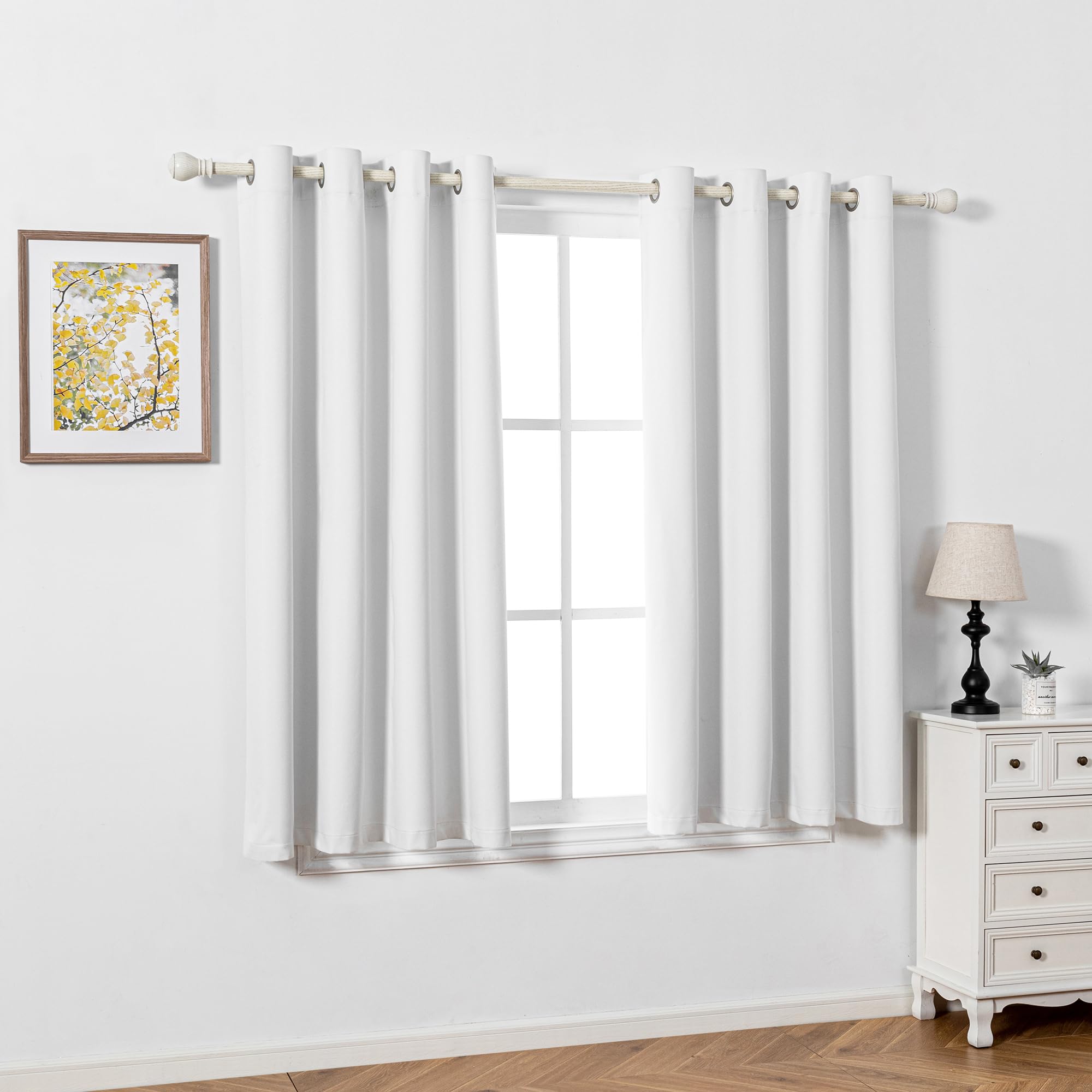 MYSKY HOME Rideau Occultant Blanc Court 140x160(LxH) Rideaux Lin 30% Opaque à Oeillets Anti Froid Draperies Chaleur pour Chambre Salon Maison, Decoration Curtains Lot de 2