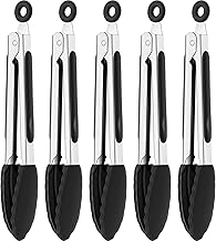 5 Pieces Silicone Mini Tongs 7 Inch Small Silicone Tongs Mini Serving Kitchen Tongs with Silicone Tips Small Serving Tongs Stainless Steel Cooking Tongs for Salad, Grilling, Frying and Cooking