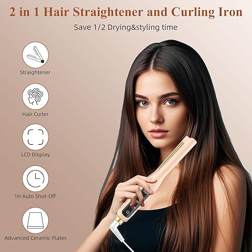 Miniatura 2 de Plancha plana, plancha de pelo de 12 pulgada y rizador 2 en 1, placas flotantes iónicas de cerámica para menos encrespamiento, calentamiento rápido