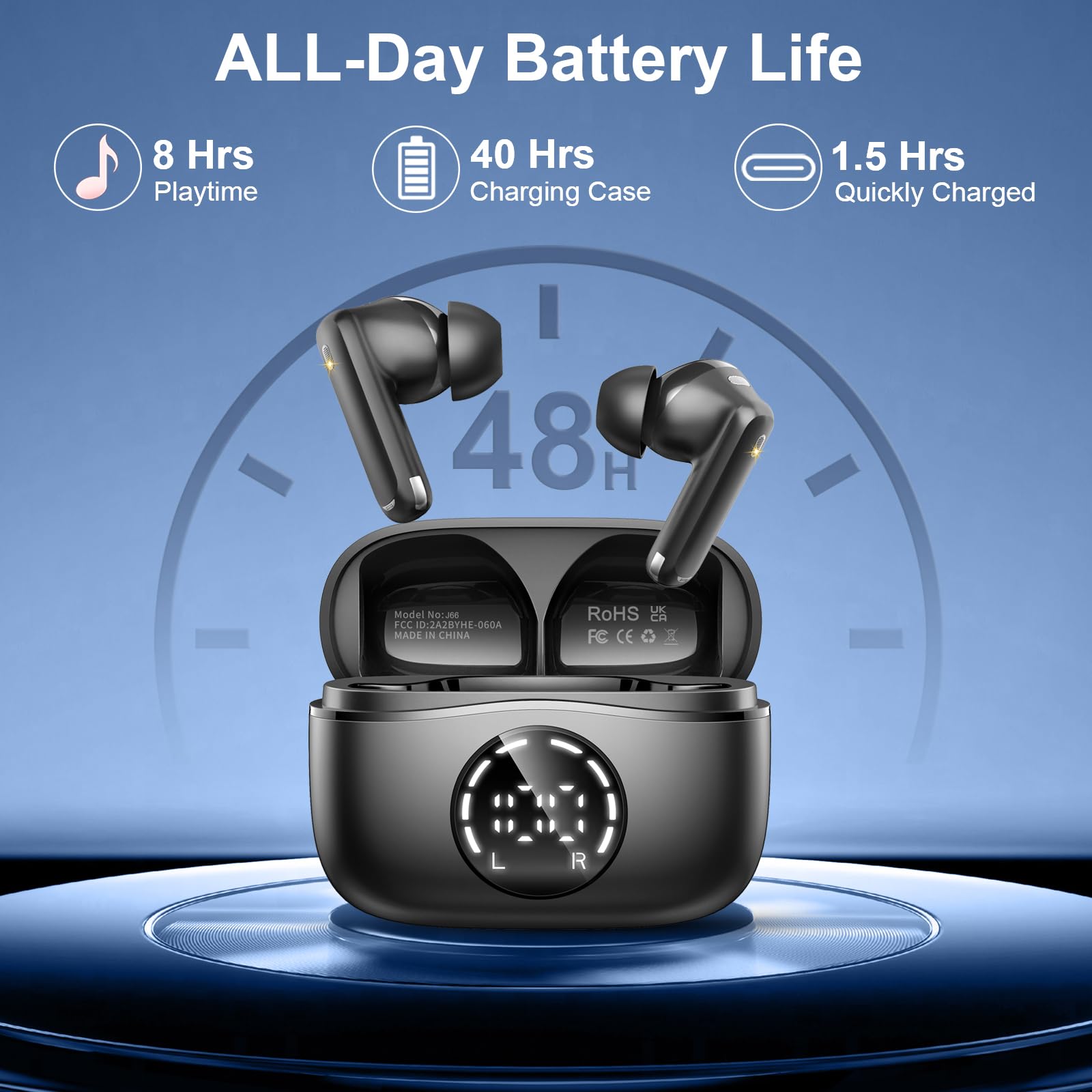 Visita la tienda de Nerunsa Auriculares Inalambricos Bluetooth, 2026 Cascos Inalambricos Bluetooth 5.4 HiFi Estéreo, 48 Horas Auriculares inalámbricos con ENC Cancelacion Ruido, Pantalla LED/IP7 Impermeable/Carga Rápida Tipo-C in use