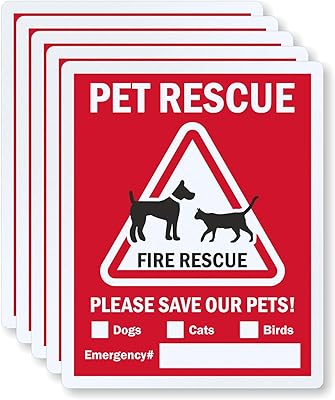 SmartSign (Pack of 5) 5 x 4 inch “Pet Rescue - Fire Rescue, Please Save Our Pets - Dogs, Cats, Birds†Write-On Labels, 5.5 mil Laminated Vinyl, 3M Engineer Grade Reflective, Red/Black on White