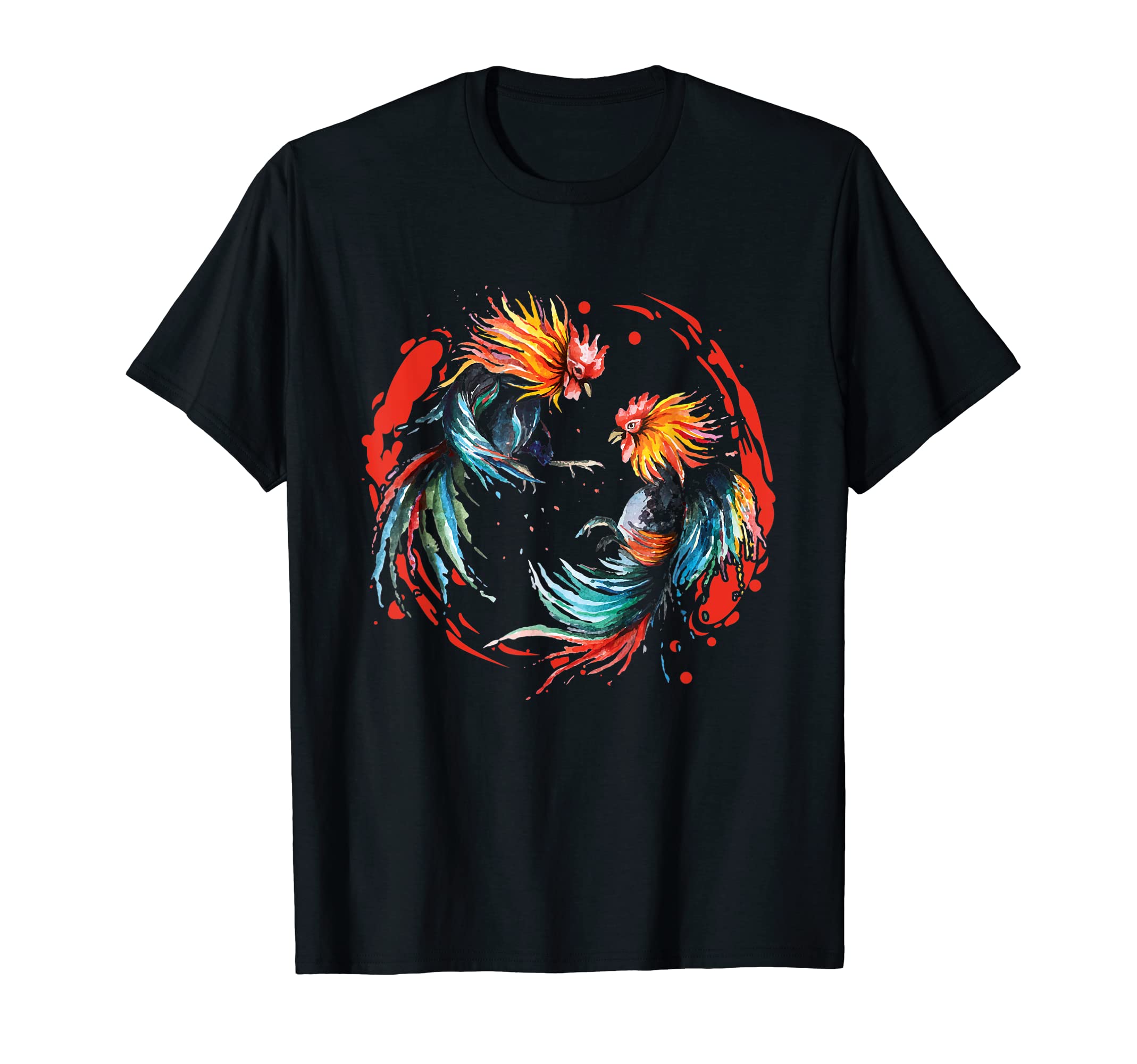 Peleas De Gallos Chickens Roosters FightingT-Shirt - Black, Unisex-Adults, Short Sleeve, Classic Fit, Cotton 65% Polyester 35%, Cockfighting EnthusiastsOEKO-TEX STANDARD 100