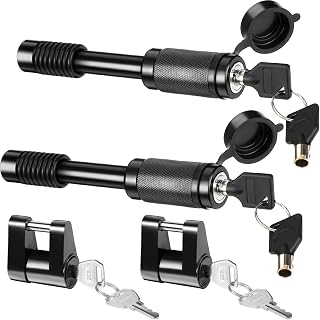 2 Set Trailer Hitch Locks and Coupler Lock Set Fits Class III IV Receiver 5/8" Dia 3-1/2" Long Locking Hitch Pin Anti Rattle Tow Hitch Lock Trailer Tongue Lock 3/4 Inch Span for Boat RV Truck