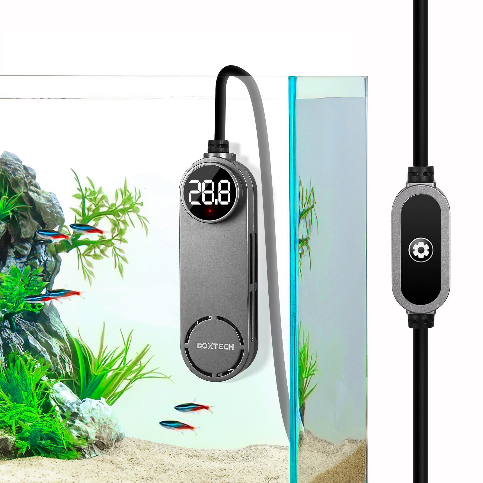 boxtech Submersible Fish Tank Heater, Mini Aquarium Heater 50w Turtle Heater with Adjustable Temperature External Controller for 13-55L Fish Tanks