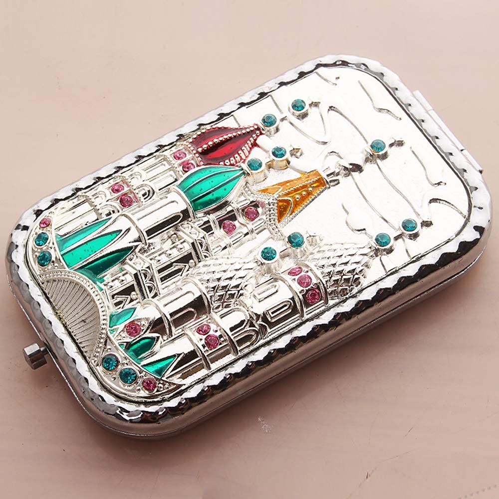 Tragbarer Schminkspiegel, doppelseitiger Reisespiegel, 1-facher Schminkspiegel, 2,5-facher Vergrößerungsspiegel, kreativer Faltbarer Taschenspiegel, 10 x 6 cm, 3D-geprägtes Handwerk, Retro-Mode