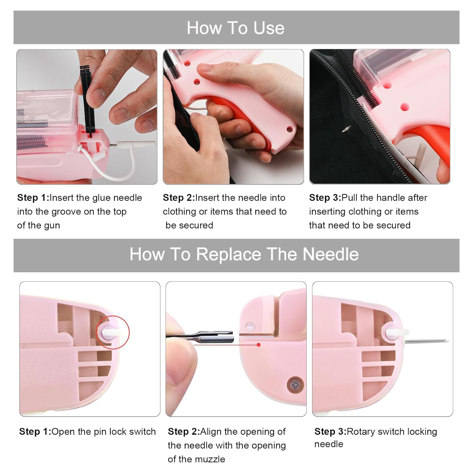 Stitchy Quick Clothing Fixer, mini pistola etichettatrice per abbigliamento a punto fine, pistola da cucito per cucire indumenti, pistola a micropunto con 2 aghi, 1000 micro chiusure nere e 1000