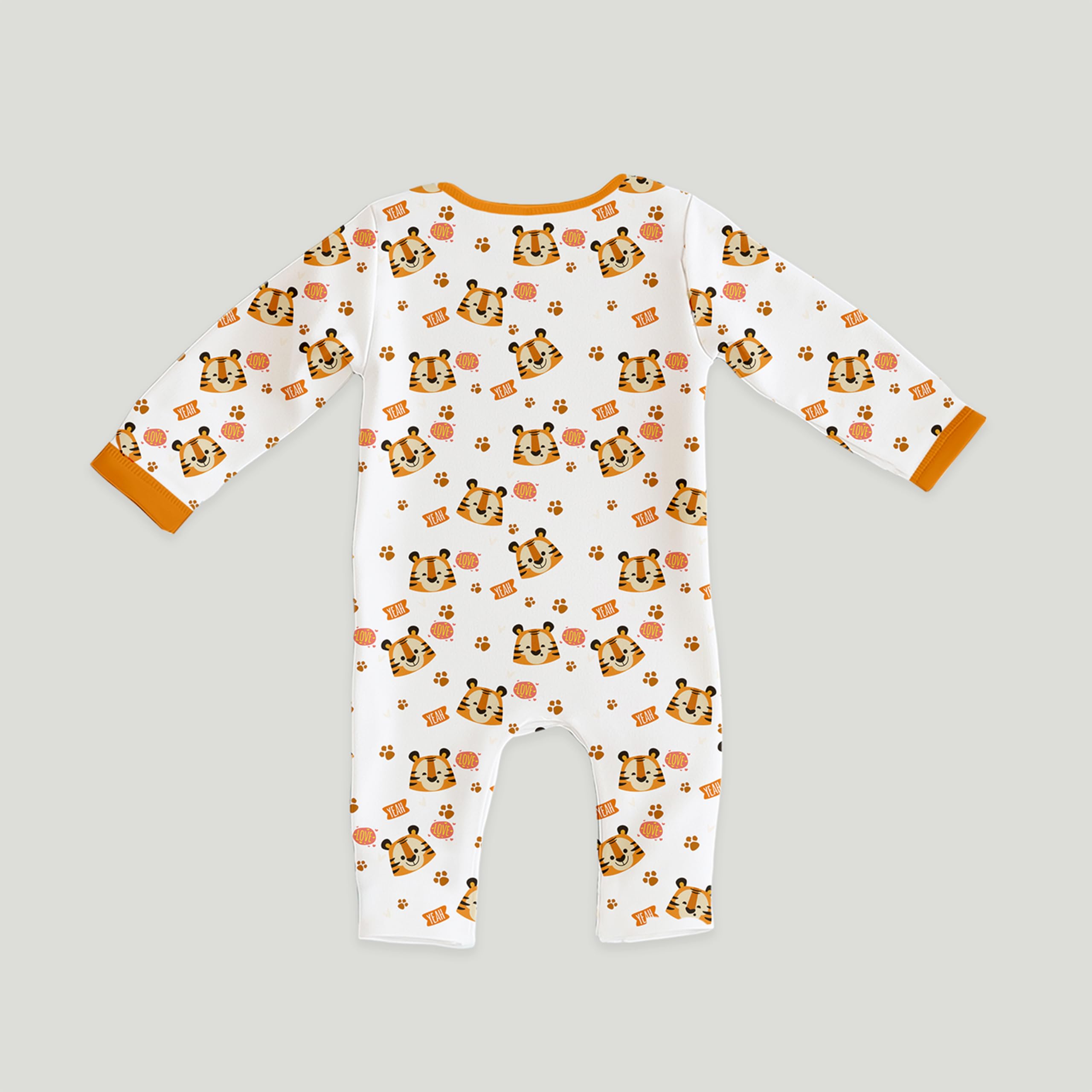 Kidbea® 100% Cotton Rompers Jumpsuit Night Suits for Infants Newborn Baby Boys & Girls Tiger Printed With Orange Color Size 3-6 Months - Image 5 thumbnail