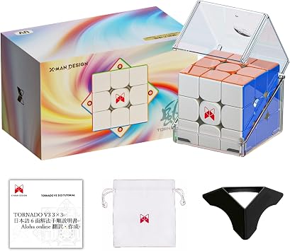 Tornado V3 3x3 Cube Japanese Instruction Manual & Japanese Version 6-Side Solution Guide & Stand Included X-Man Design Tornado Built-in Magnets Stickerless Competition Use